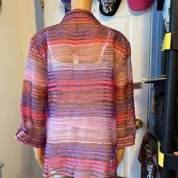 Elements Sexy Mesh  Button Down Multicolor shirt Blouse Women Size XL - Picture 2 of 6